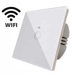 Intrerupator Touch Simplu Wi-Fi Alb Cu Fata Din Sticla
