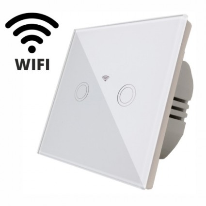 Intrerupator Touch Dublu Wi-Fi Alb Cu Fata Din Sticla