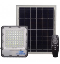 Proiector LED Solar 100W IP66 Alb Rece Cu Telecomanda
