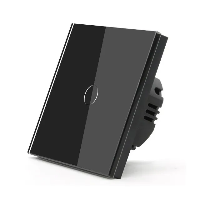 Intrerupator Touch Simplu Negru Cu Fata Din Sticla - 1