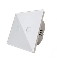 Intrerupator Touch Dublu Alb Cu Fata Din Sticla