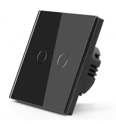 Intrerupator Touch Dublu Negru Cu Fata Din Sticla