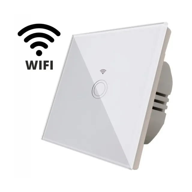 Intrerupator Touch Simplu Wi-Fi Alb Cu Fata Din Sticla - 1