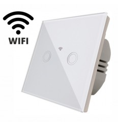 Intrerupator Touch Dublu Wi-Fi Alb Cu Fata Din Sticla