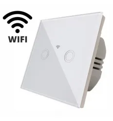 Intrerupator Touch Dublu Wi-Fi Alb Cu Fata Din Sticla