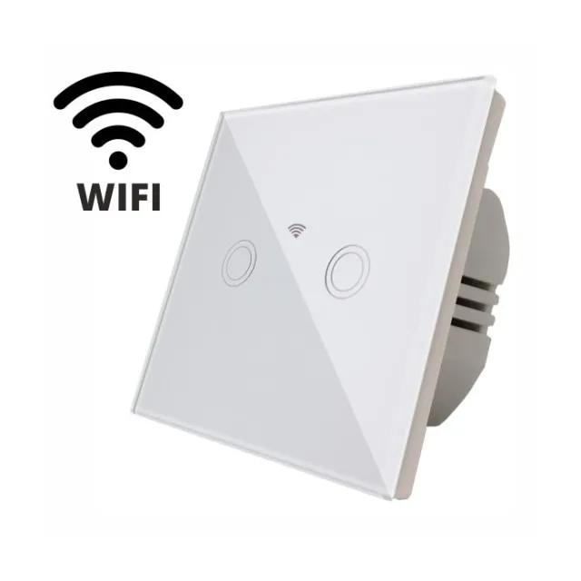 Intrerupator Touch Dublu Wi-Fi Alb Cu Fata Din Sticla  1