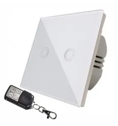 Intrerupator Touch Dublu Alb Sticla Cu Telecomanda RF