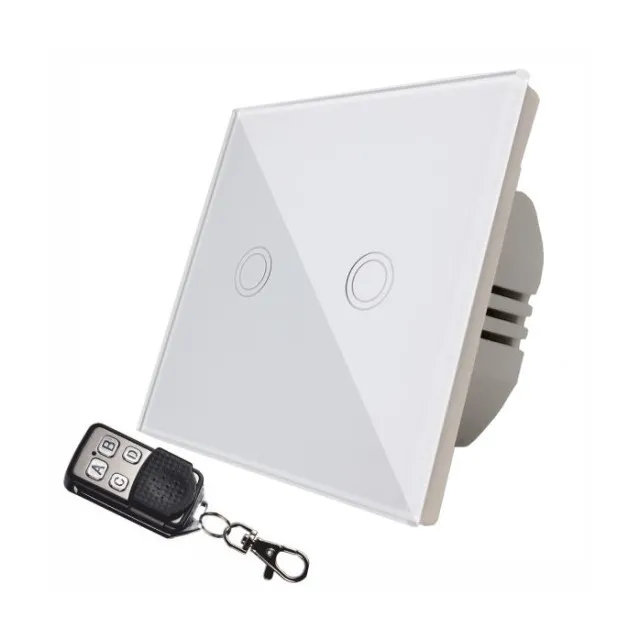 Intrerupator Touch Dublu Alb Sticla Cu Telecomanda RF  1