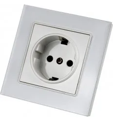 Priza Simpla Cu Rama Din Sticla Alba