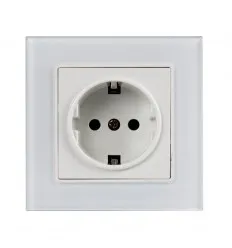 Priza Simpla Cu Rama Din Sticla Alba