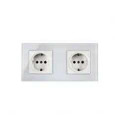Priza Dubla Cu Rama Din Sticla Alba
