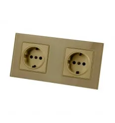 Priza Dubla Cu Rama Din Sticla Aurie