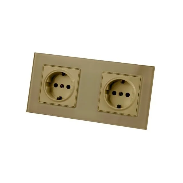 Priza Dubla Cu Rama Din Sticla Aurie - 1