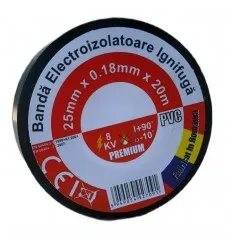 Banda Izolatoare Ignifuga Neagra Pro 25x0.18mm 20m