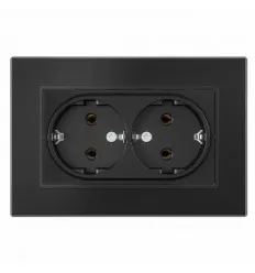 Priza Dubla Cu Rama Din Sticla Neagra SPN