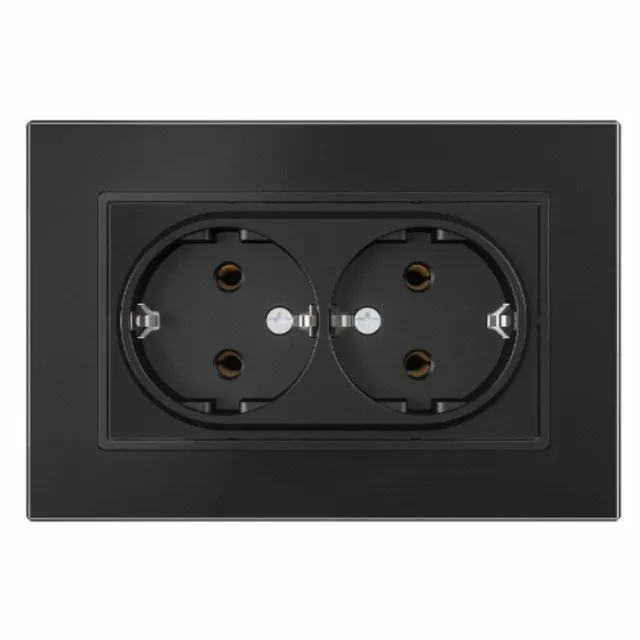 Priza Dubla Cu Rama Din Sticla Neagra SPN  1