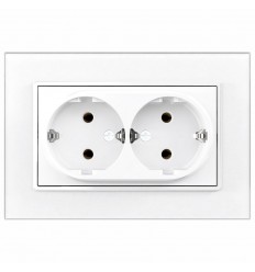 Priza Dubla Cu Rama Din Sticla Alba SPN