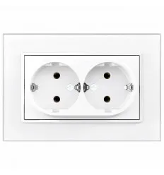 Priza Dubla Cu Rama Din Sticla Alba SPN