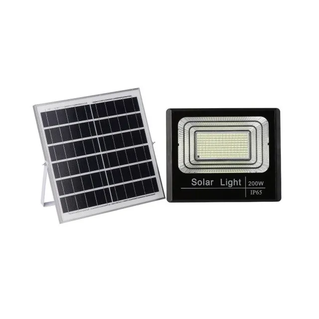 Proiector Led 200W Cu Panou Solar Monocristalin Si Telecomanda Ir - 1