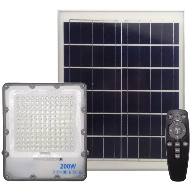 Proiector LED Solar 200W IP66 Alb Rece Cu Telecomanda 1