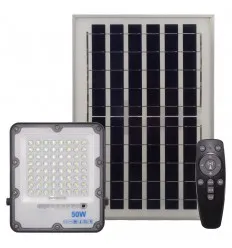 Proiector LED Solar 50W IP66 Alb Rece Cu Telecomanda