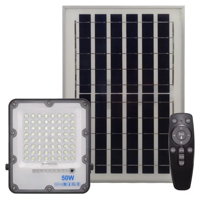 Proiector LED Solar 50W IP66 Alb Rece Cu Telecomanda  1