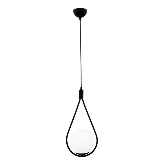 Lustra Pendul E27 Lacrima Negru Glob Alb - 1