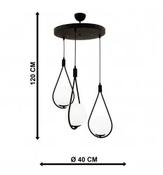 Lustra Pendul 3xE27 Lacrima Negru Glob Alb