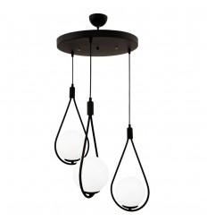 Lustra Pendul 3xE27 Lacrima Negru Glob Alb