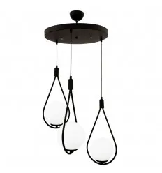 Lustra Pendul 3xE27 Lacrima Negru Glob Alb