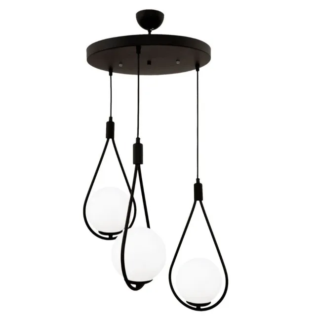 Lustra Pendul 3xE27 Lacrima Negru Glob Alb - 2