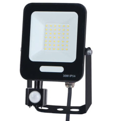 Proiector LED SMD negru cu senzor de miscare 30W IP54 alb rece 6500K