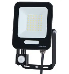 Proiector LED SMD negru cu senzor de miscare 30W IP54 alb rece 6500K