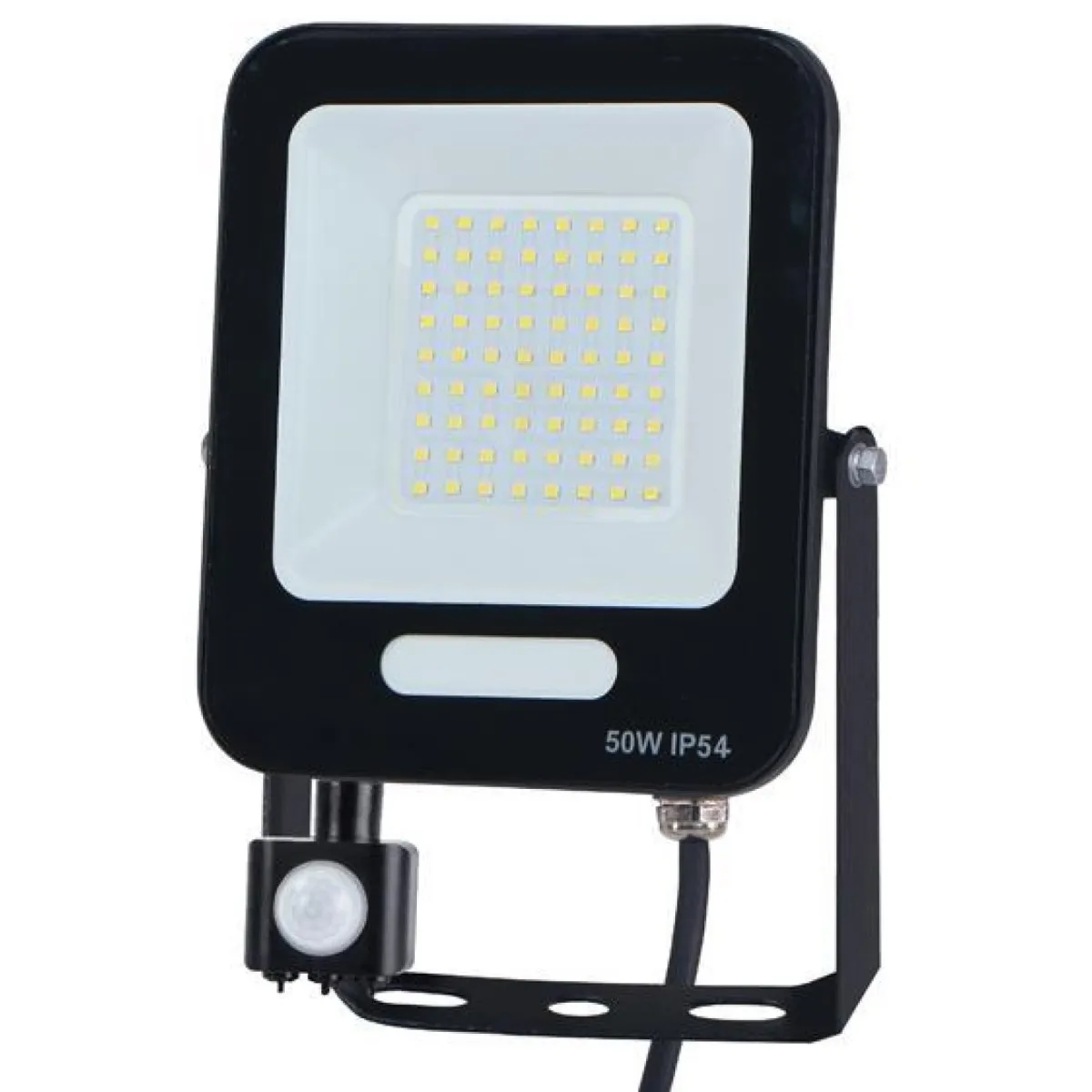 PROIECTOR CU LED-uri SMD SI SENZOR DE MISCARE ROTATIV 50W NEGRU IP54 6500K PLUS