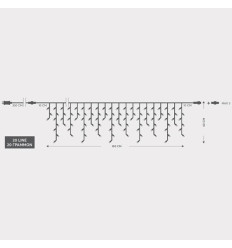 Turture 100 LED, 4 Conectori pana la 3 Seturi, Fir Transparent, Alb Rece, (H60 x L180cm 3/7/4/6), Cablu 3m, IP44