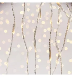 Perdea 240 LED Efect Ninsoare, M/F & Memorie, Fir Transparent, Alb Cald (200 x100cm), Cablu 3m, IP44