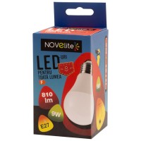 Bec LED A60 9W E27 3000K Alb Cald - Novelite - vedere laterala