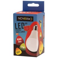 Bec LED A60 7W E27 6400K Alb Rece - Novelite - vedere laterala