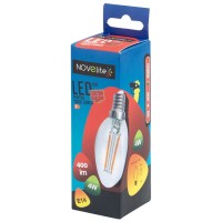Bec LED filament lumanare 4W E14 6500K clar - Novelite - vedere laterala