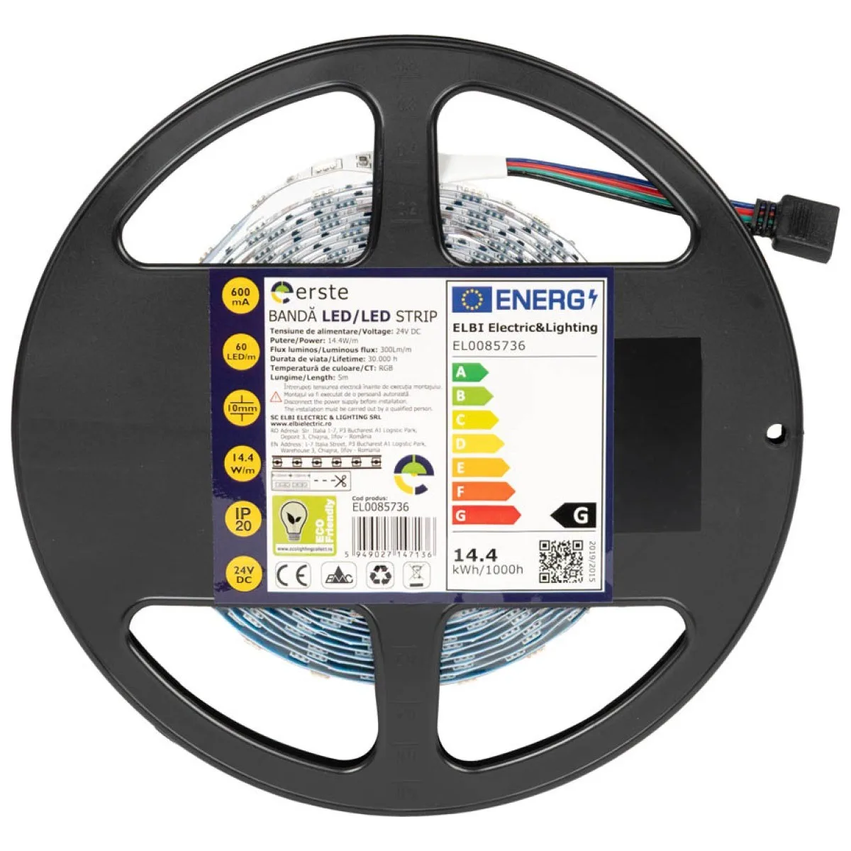 Banda LED 24V 60 LED/m 14.4W/m RGB IP20 5m Erste