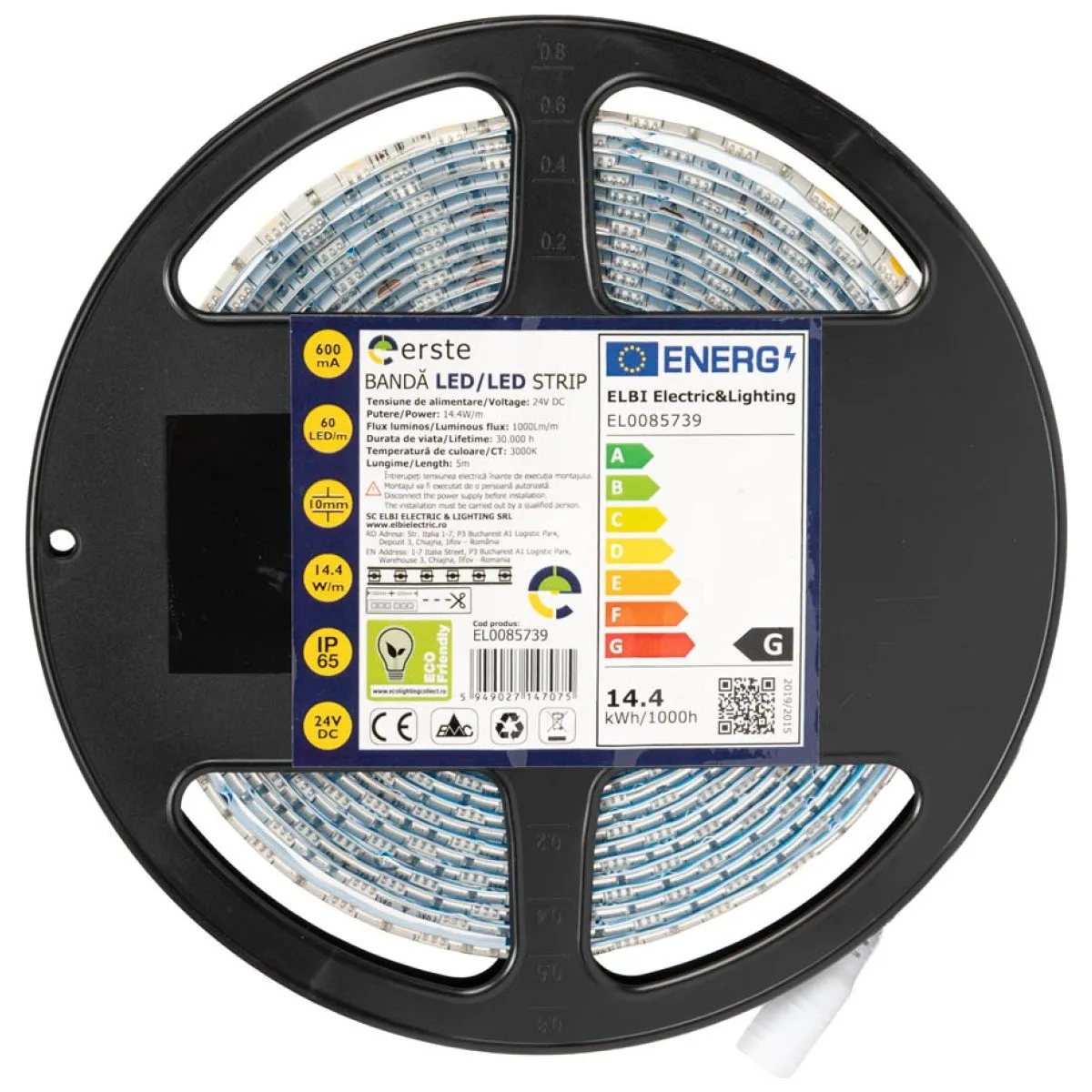 Banda LED 24V 60LED/m 14.4W/m 3000K IP65 5m Erste