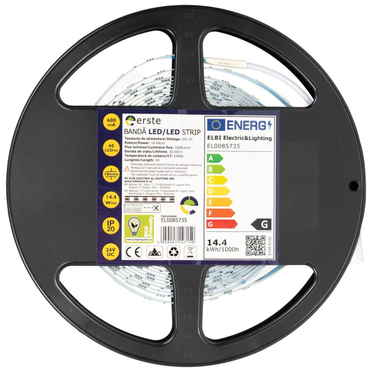 Banda LED 24V 60LED/m 14.4W/m 6400K IP20 Rola 5m Erste