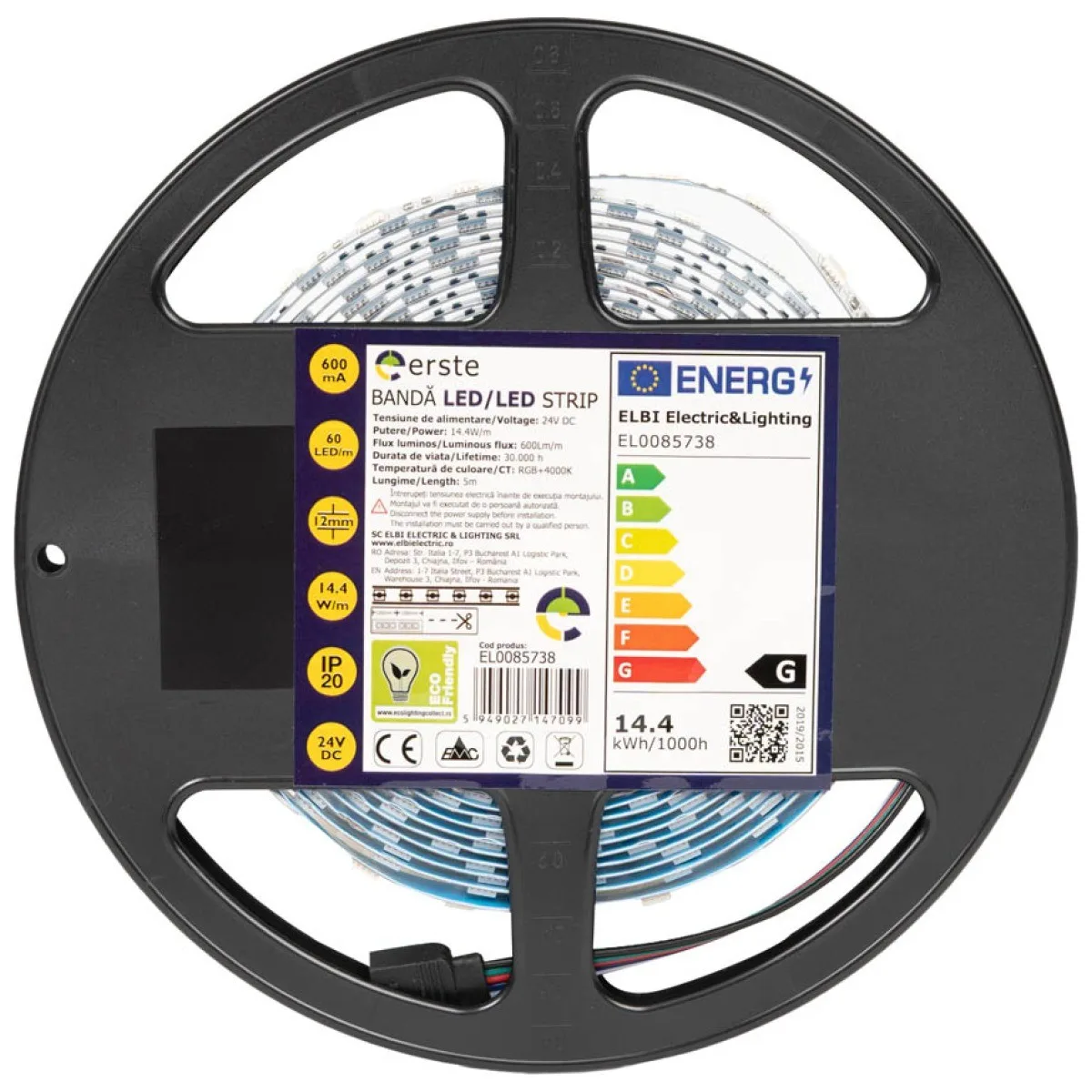 Banda LED 24V 60 LED/m 14.4W/m RGB + 4000K IP20 5m Erste