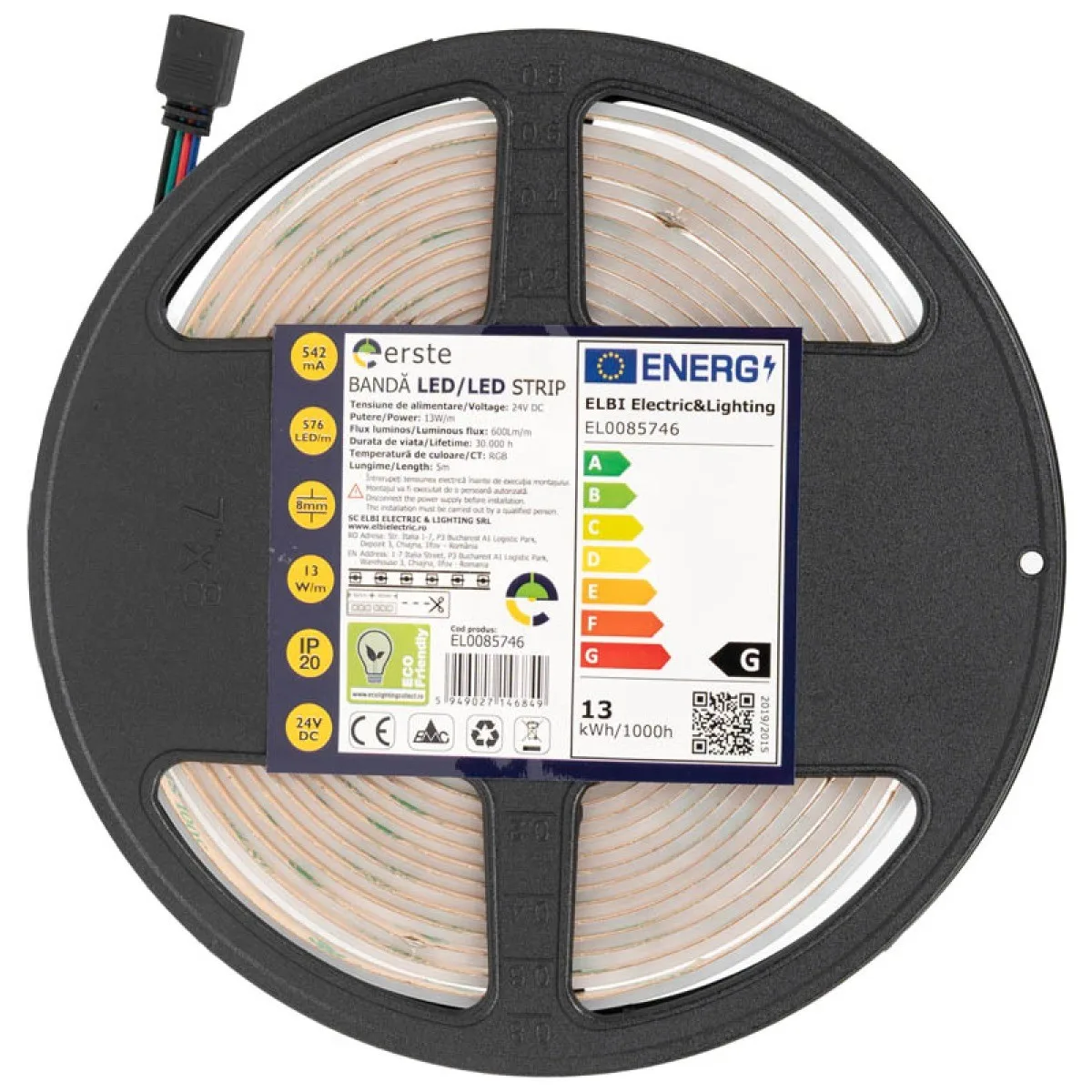 Banda LED 24V COB 13W/m RGB IP20 Rola 5m - Erste