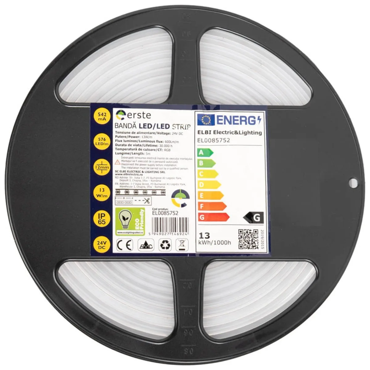 Banda LED COB 24V 13W/m RGB IP65 rola 5m - Erste
