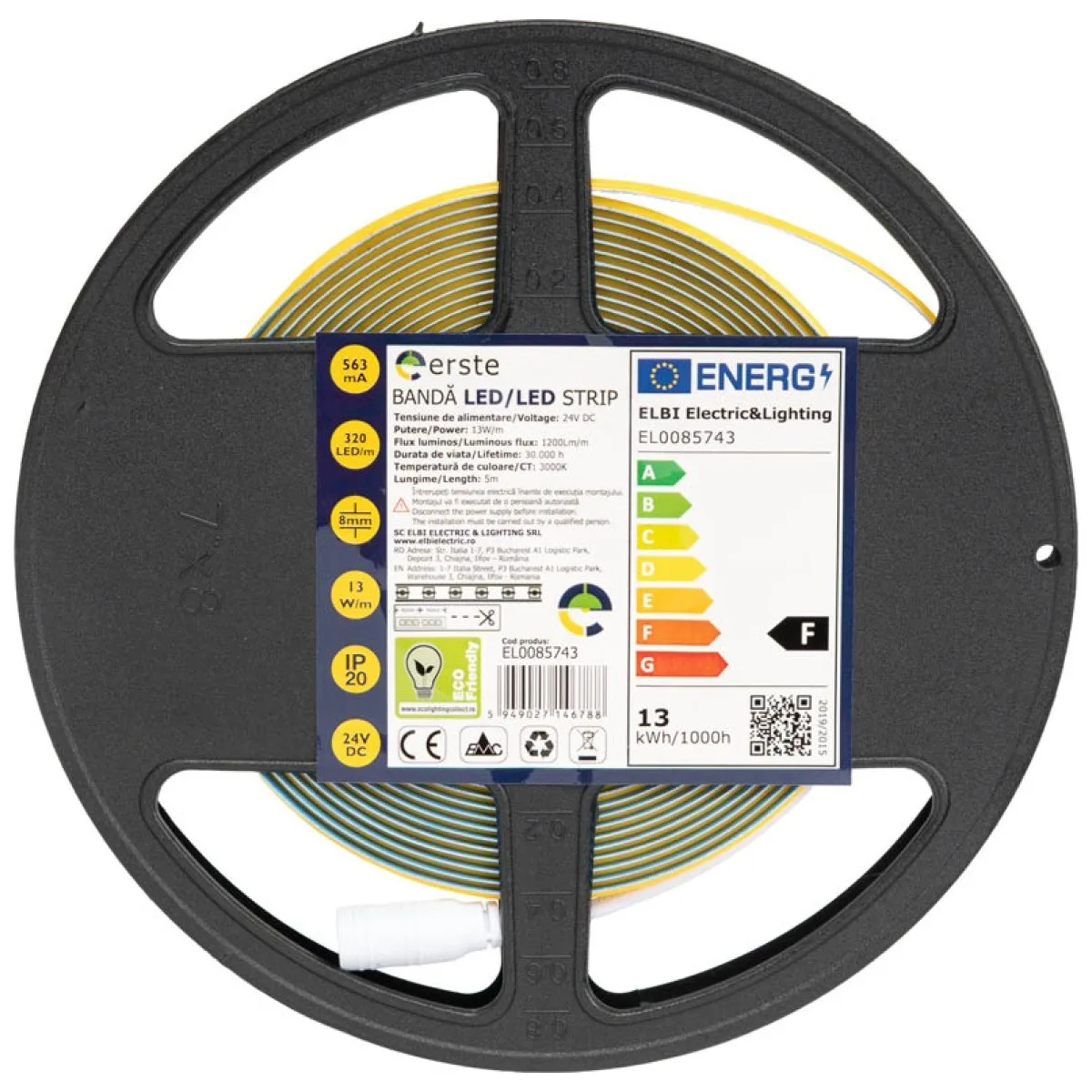 Banda LED 24V COB 13W/m 3000K IP20 Rola 5m Erste