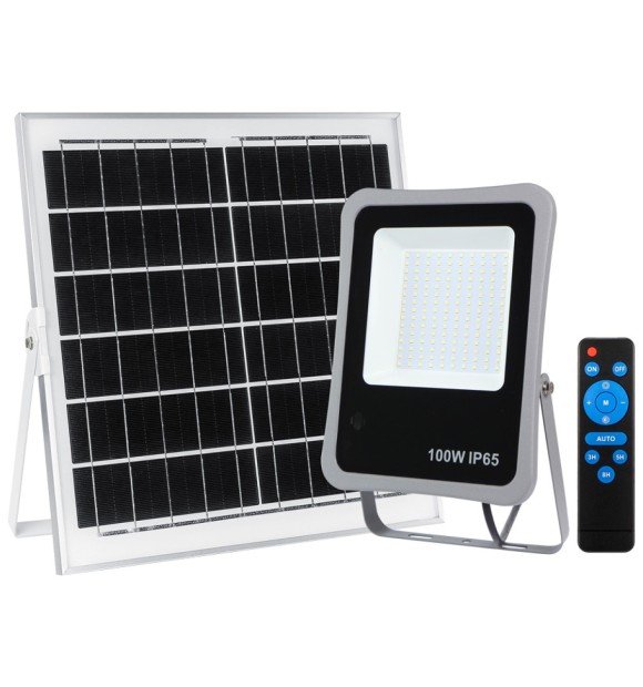 Proiector solar LED 100W 6500K IP65 cu telecomanda, gri V1