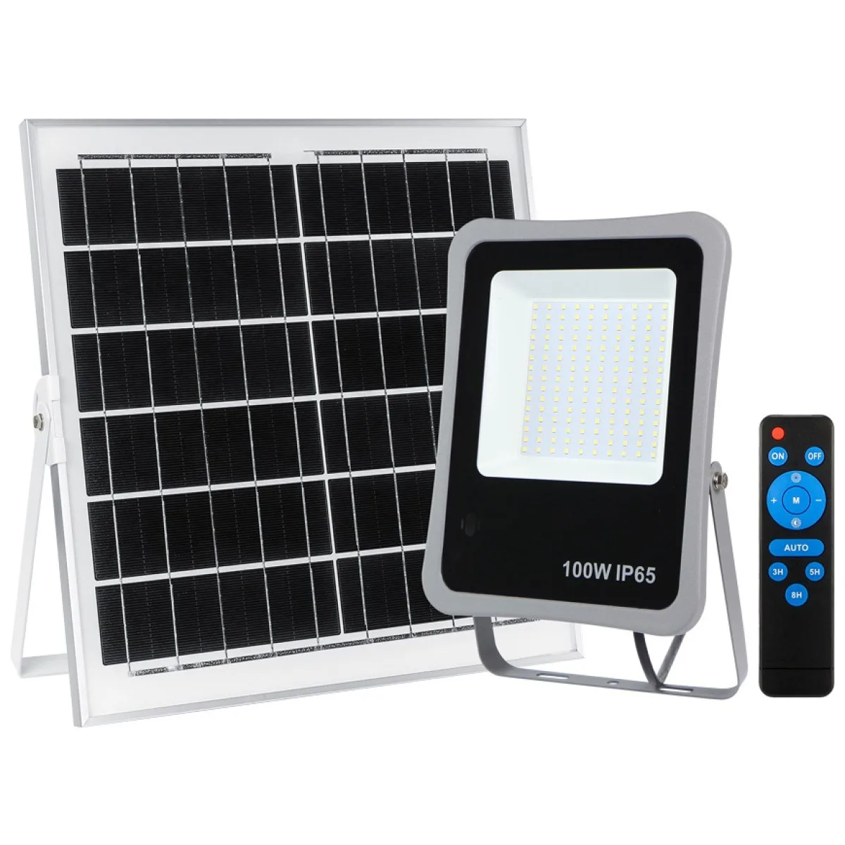 Proiector solar LED 100W 6500K IP65 cu telecomanda, gri V1