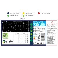 Perdea luminoasa Craciun 720 LED 2.5x3m albastru, IP44 exterior - vedere laterala