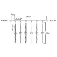 Perdea luminoasa extensibila 204 LED 4m alb rece, 21.6W 6400K - vedere laterala